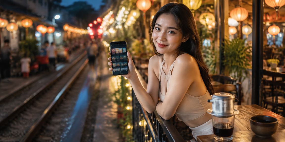 Người dùng Hà Nội nạp tiền nhận thưởng bonus qua ứng dụng ngân hàng tại quán cà phê